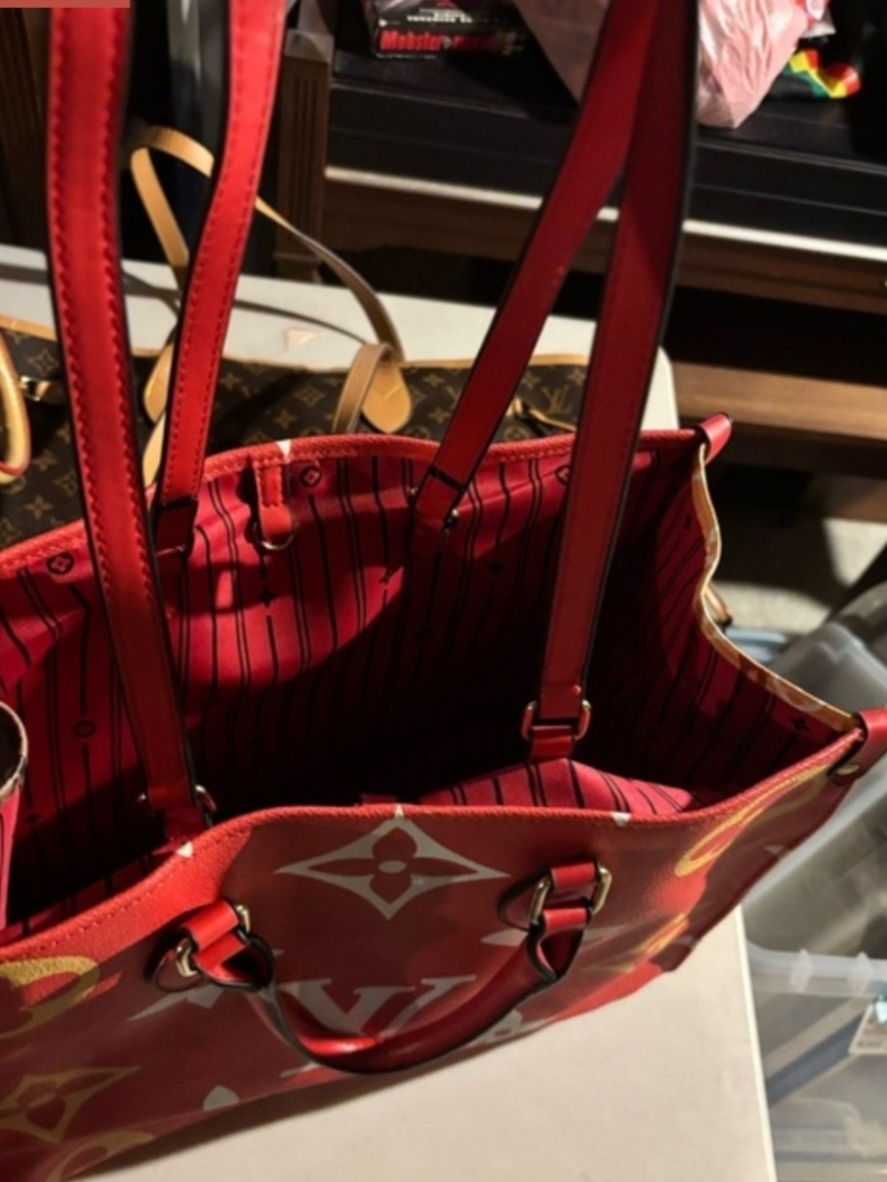 Louis Vuitton Red and Yellow Oversized Monogram Tote - Picture 2 of 8